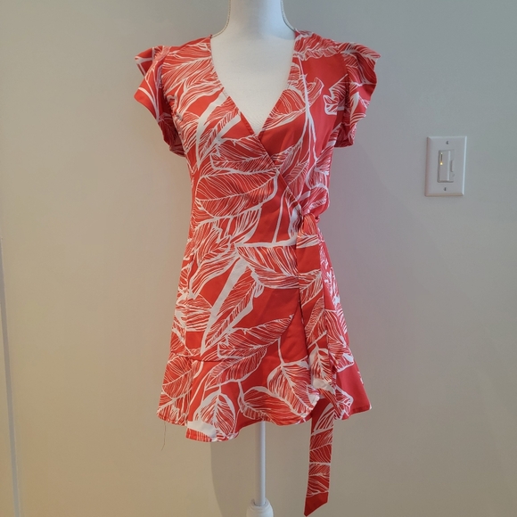 ❤️AQUA CORAL WRAP MINI DRESS - Picture 2 of 5
